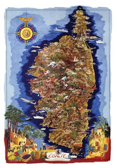 CARRIAT-ROLANT F Corse - Très belle carte de la Corse dans les années 50. I.G.I.O....