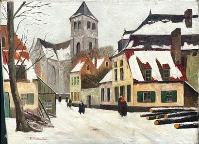 École Italienne XXe siècle Village under the snow
Oil on canvas, signed lower left
30...