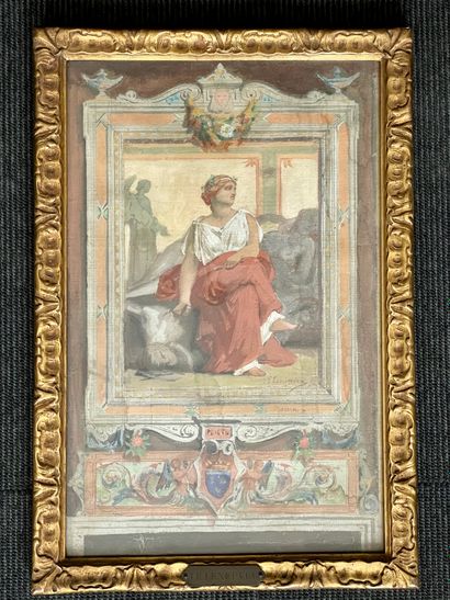 Jules-Eugène LENEPVEU (1819-1898) Allegory of painting
Gouache project on canvas,...