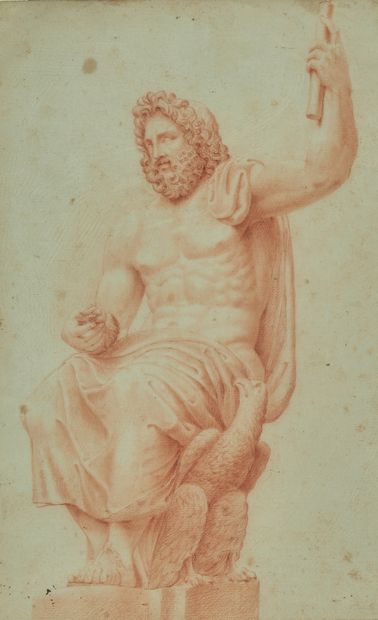 ÉCOLE FRANÇAISE, XIXe siècle Jupiter
Sanguine sur papier 43,5 x 27 cm env.
(tach...