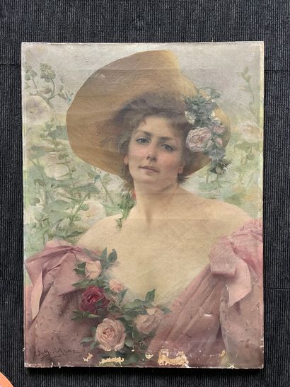 Ecole FRANCAISE, début XXe siècle Elegant woman with a rose
Oil on canvas signed...