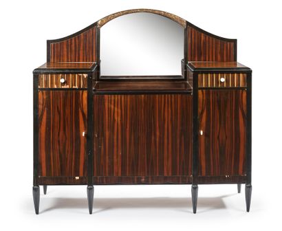 TRAVAIL FRANÇAIS 1930 Makassar ebony veneer storage cabinet opening with three doors,...