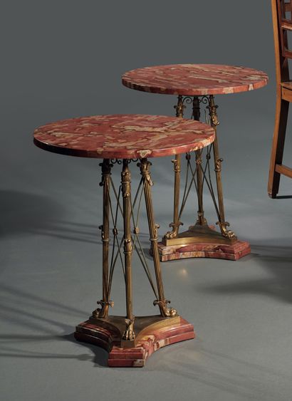 Pair of marble and gilt bronze pedestal tables...