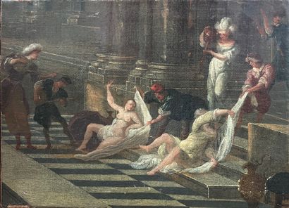 Ecole FRANÇAISE, XVIIIe siècle entourage de Jean-Baptiste van MOUR Le bain du Harem
Toile,...