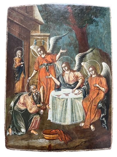 null Icon, Russia, early 19th century
Trinity received by Abraham
Tempera on panel
On...