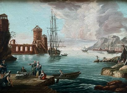 Dans le goût de la fin du XVIIe siècle Harbour scene
Canvas
53 x 71,5 cm (restorations,...