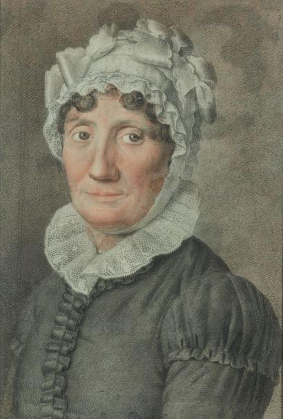 École ITALIENNE, circa 1815 Woman with a bonnet
Pastel on paper pasted on panel
46...
