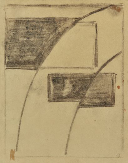 Natalia GONTCHAROVA (1881-1962) Composition, circa 1915
Fusain sur papier, signé... Gazette Drouot