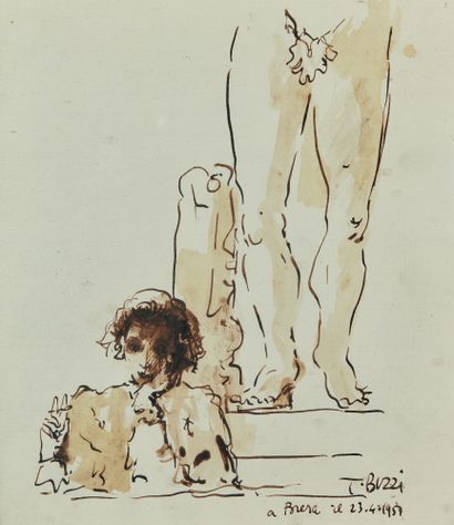 TOMASO BUZZI (1900-1981) Character and sculpture
Ink and wash on paper, signed lower...