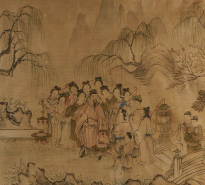 CHINE - XIXe siècle Encre et couleur sur soie, représentant l'empereur Tang Minghuang...