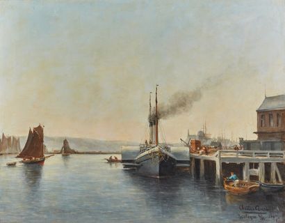 Charles Emile CANET (c.1865-?) Bateau à aubes au Port de Boulogne, 1881
Huile sur...