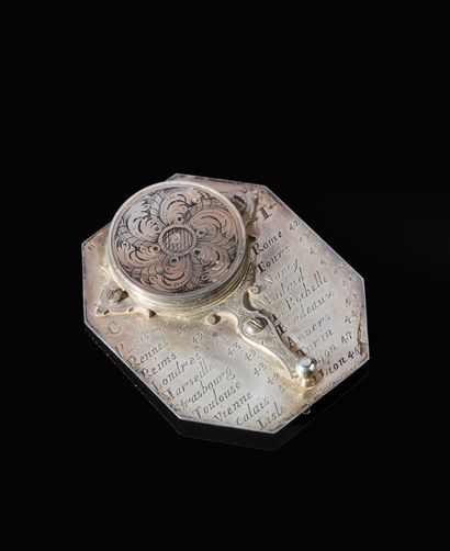 CHAPOTOT (actif de 1670-1700) Cadran solaire en argent style axe à l'oiseau, latitudes...