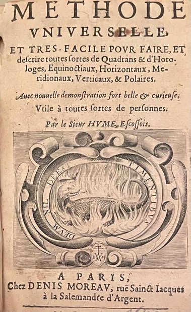 HUME 制作和描述各种表盘的通用且非常简单的方法
巴黎 丹尼斯-莫罗 1640年，8开本，书脊上有装饰性的神经