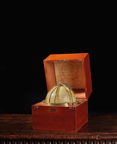 null Celestial navigation globe called "Tête de veau" in a mahogany case. Equatorial...