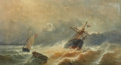 ANGE (actif fin XIXe - début XXe siècle) Bateaux dans la tempête
Toile, signée en...