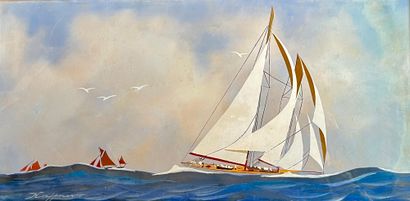 Léon HAFFNER (1881-1972) (nommé POM en avril 1918) Grand yacht en course sur une...