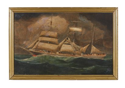 WILTON Three Masted Barque in Difficulty in Heavy Weather
Oil on cardboard
England,...