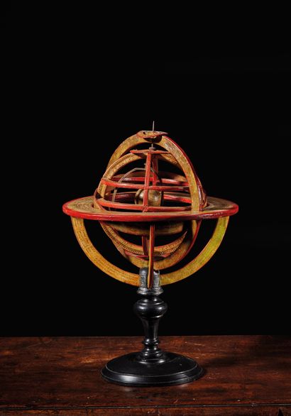 Louis Charles DESNOS (1725-1798) Ptolemaic armillary sphere in cardboard and polychrome...