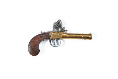 null Petit pistolet de marine à silex de type « à l'écossaise » canon en bronze,...