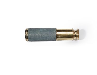 null Pocket spotting scope with one brass print, body sheathed in green shagreen....