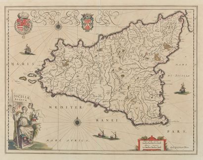 BLAEU Map of Sicily, period colors, 17th century
37 x 49 cm at sight