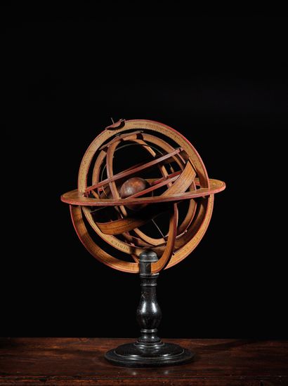 DELAMARCHE, attribué à Ptolemaic armillary sphere in cardboard and engraved paper...