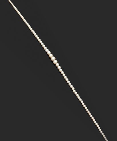 null 由77颗珍珠和2颗约3.8至9.7毫米的养殖珍珠组成的项链，配以850千分之一铂金安全链。(缺少一个扣子)
它附有一份日期为20/09/2022的LFG...