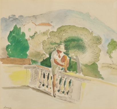 Henri Baptiste LEBASQUE (1865-1937) 穿花边的男孩
纸上水彩和铅笔，左下角签名
28 x 30 cm