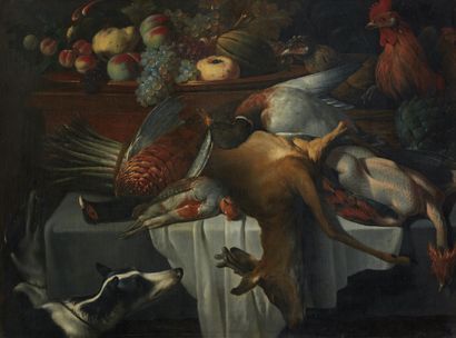 Ecole FLAMANDE, XVIIe siècle suiveur de Frans SNYDERS Nature morte au chevreuil et...
