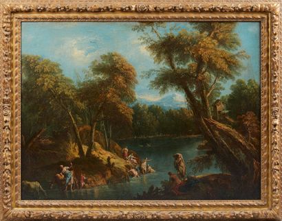 Antonio DIZIANI (Venise 1737 - après 1797) Bathers in a landscape
Canvas 71 x 98...