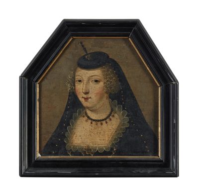 Ecole FRANCAISE, du XVIIe siècle Woman with black veil
Hexagonal panel 16.5 x 18.5...