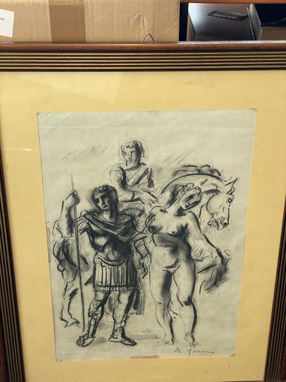 Achille FUNI (1890-1972) Scène mythologique
Fusain sur papier, signé en bas à droite
48...