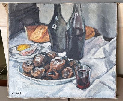 Charles Théodore BICHET (1863-1919/29) Les pommes cuites
Huile sur toile, signée...