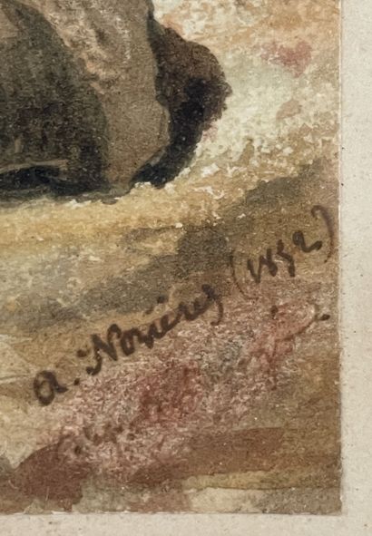 Ecole FRANÇAISE, XIXe siècle 纸上水彩和水粉，右下方有签名和日期
22 x 16 cm
