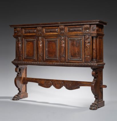 null # Bottom of enfilade in walnut opening to three leaves and seven drawers, amounts...