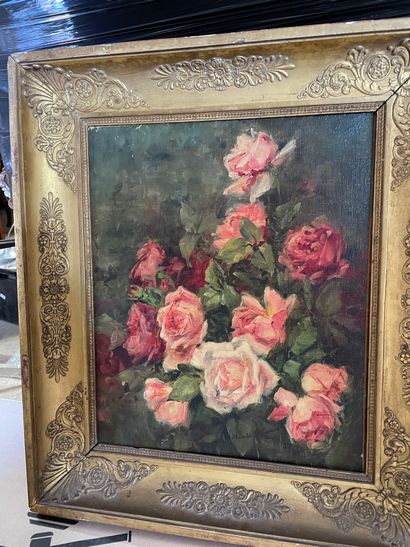 Madeleine LEMAIRE (1845-1928) Bouquet de rose
Toile, signée en bas à droite
46 x...