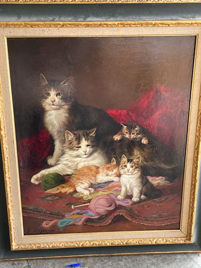 Jules Gustave LEROY (1900-1951) Les chats
Huile sur panneau, signée en bas à droite...