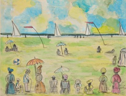 Henry Saint CLAIR (1899-1990) Plage animée
Aquarelle et crayons sur papier, signé...