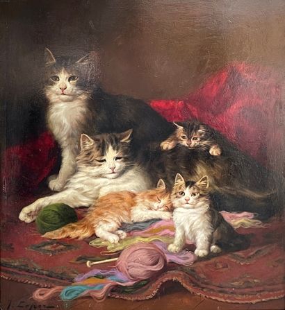 Jules Gustave LEROY (1900-1951) Les chats
Huile sur panneau, signée en bas à droite...