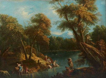 Antonio DIZIANI (Venise 1737 - après 1797) Bathers in a landscape
Canvas 71 x 98...