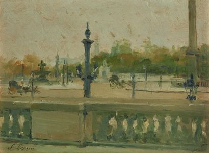 Stanislas LEPINE (1835-1892) La place de la Concorde Huile sur panneau, signée en...