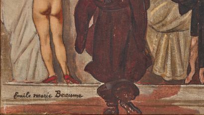 Emile-Marie BEAUME (1888-1967) 威尼斯节日
布面油画，左下角有签名，描绘了威尼斯宫殿的狂欢场景
81 x 130 cm (有轻微裂...