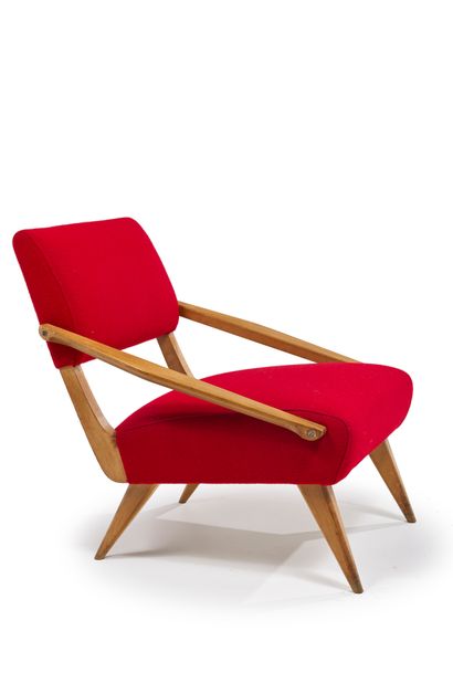 Gio PONTI (1891-1979) Armchair called "Madame" in beech with flat detached arms and...
