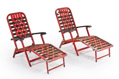 TUBAUTO France Paire de chaises longues à structure pliante en aluminum peinte en...