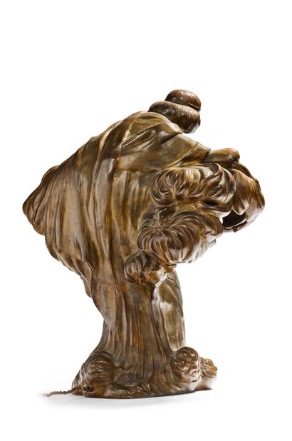 Léo LAPORTE-BLAIRSY (1867-1923) Rare sculpture formant lampe en bronze à patine brune
Signée...