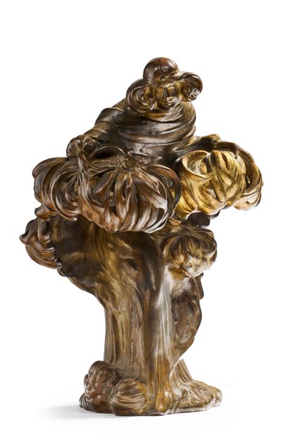 Léo LAPORTE-BLAIRSY (1867-1923) Rare sculpture forming a lamp in bronze with a brown...