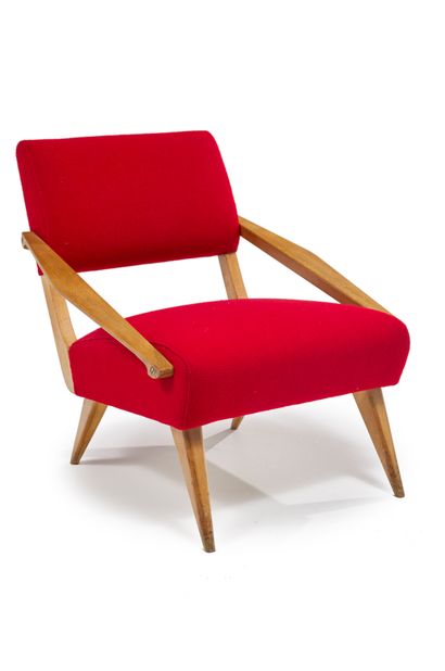 Gio PONTI (1891-1979) Fauteuil dit « Madame » en hêtre à accotoirs plats détachés...