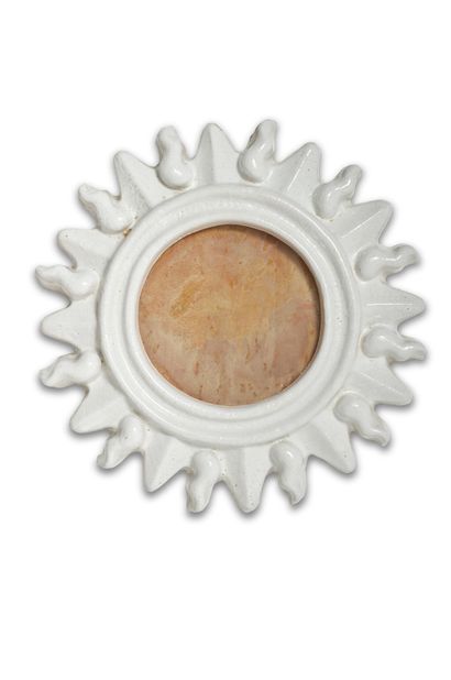 Georges JOUVE (1910-1964) Rare mirror "Soleil" in white enamelled ceramic
Signed...