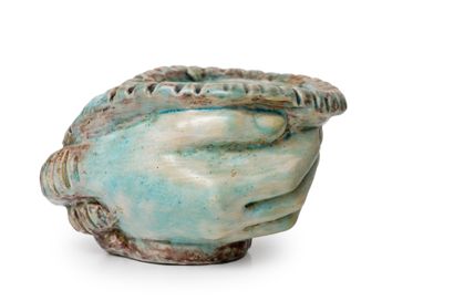Edouard CAZAUX (1889-1974) Hollow earthenware bowl glazed in turquoise, white and...