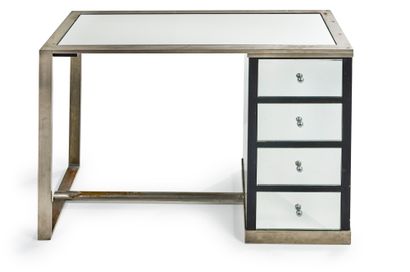 Jacques ADNET (1901 1984) Modernist desk in nickel-plated metal and mirror with lateral...